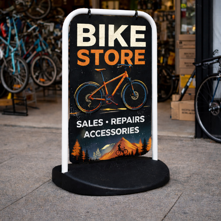 Classic switchable poster pavement sign with swing panel for outdoor retail advertising
