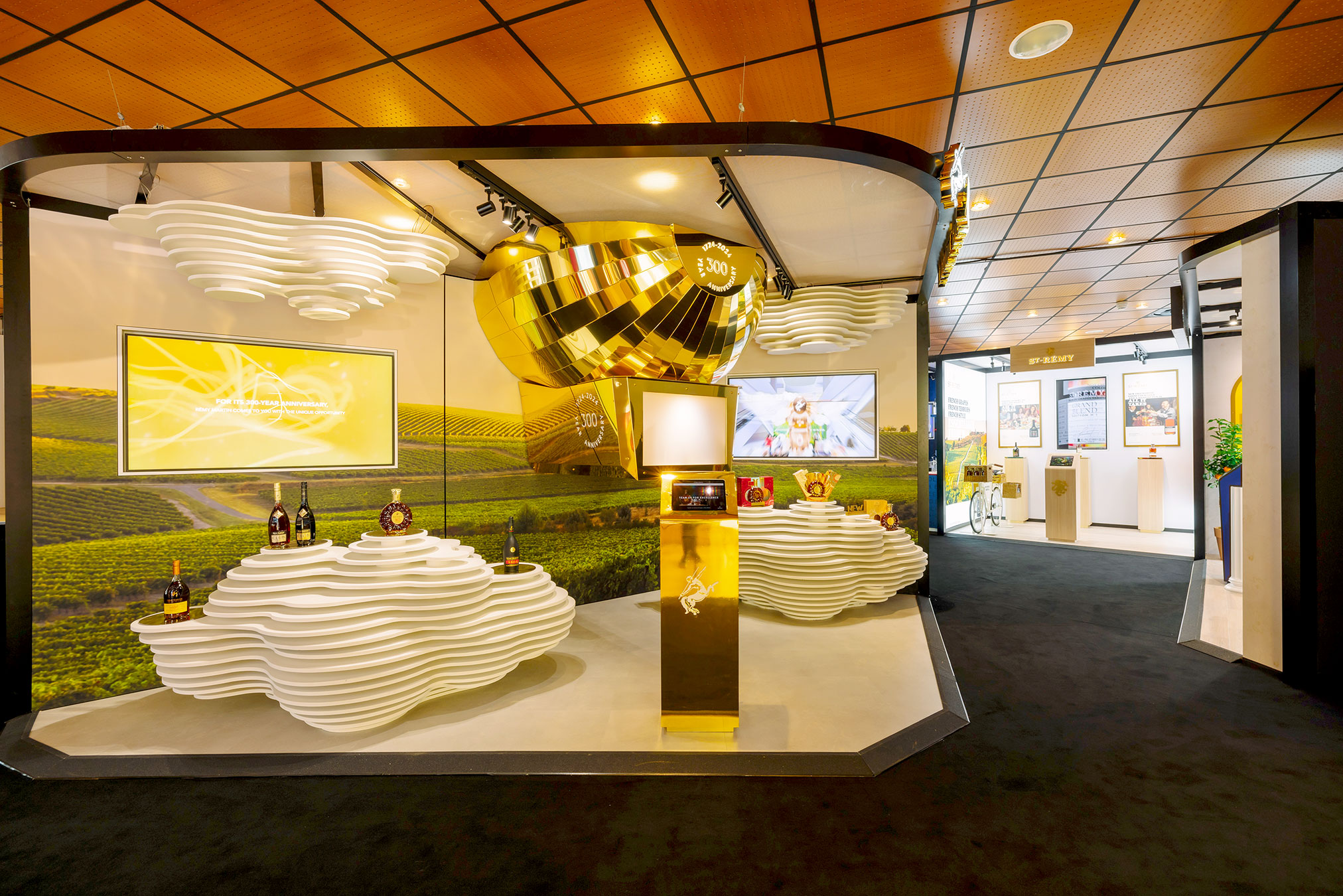 Luxury exhibition stand for Rémy Cointreau designed and printed by Beautiful LFP at the Tax-Free World Exhibition in Cannes.