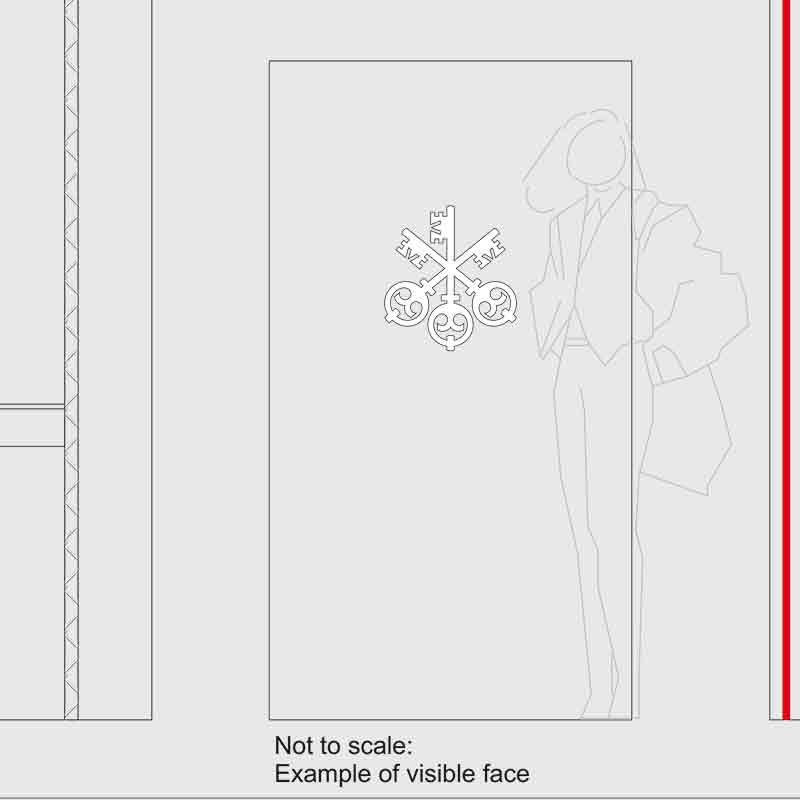 Digital design layout showing UBS logo placement and scale guide for wall signage installation, created by Beautiful LFP for the VIP Lounge project at Chelsea FC.