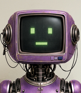 Izzy Patterson designer team headshot with retro CRT computer screen and pixel face