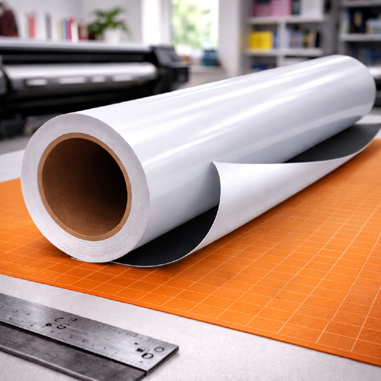 Roll up banner printing on lay-flat film for portable exhibition displays and retail graphics