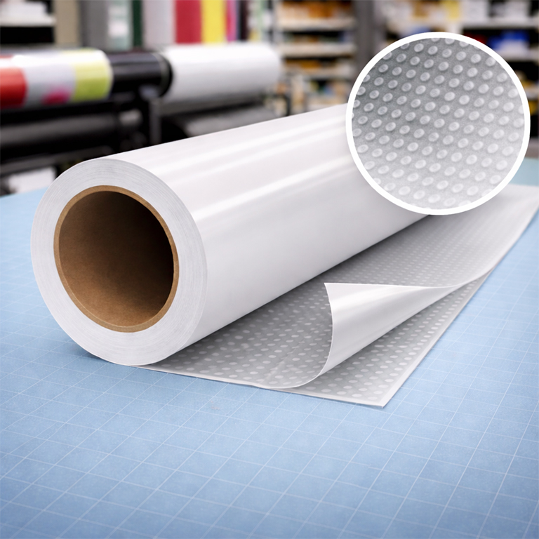 Clear Easy Dot vinyl printing for repositionable window graphics and transparent display signage