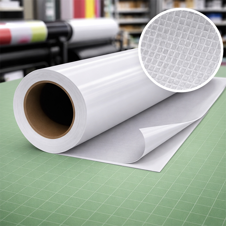 Grey back air release vinyl printing for bubble-free signage, wall graphics, and display applications