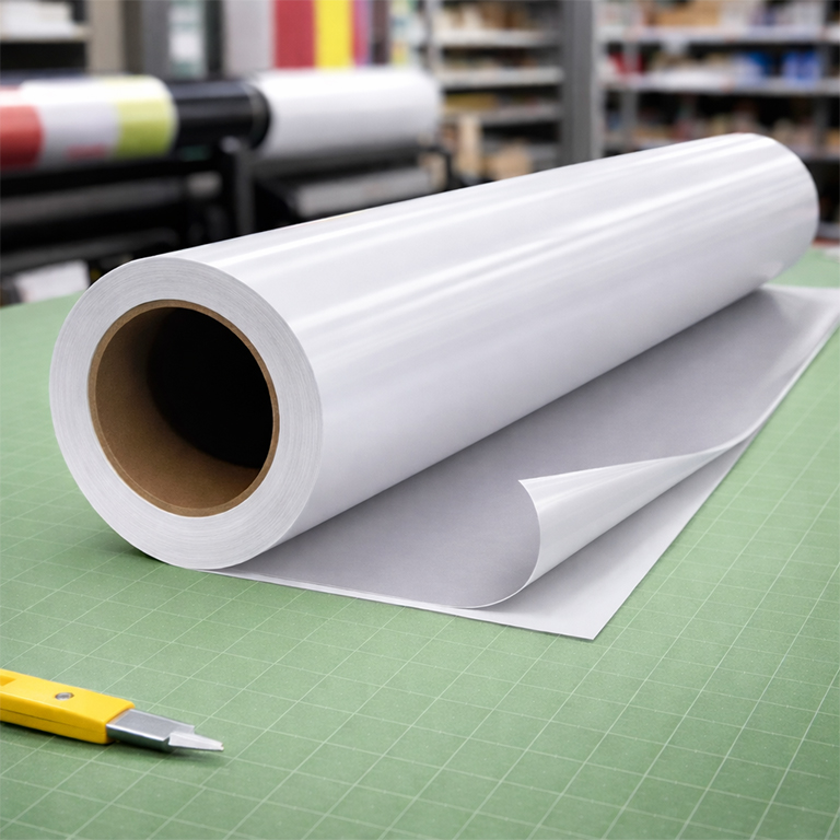 Grey back self adhesive vinyl printing for opaque signage, wall graphics, and cover-up applications