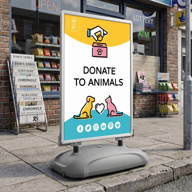 Forecourt pavement sign with water-filled base for outdoor retail advertising and roadside displays