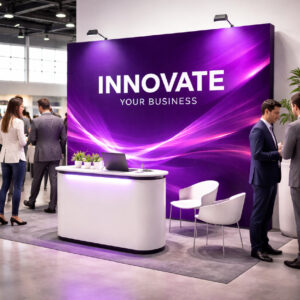 3x3 SEG pop up display with tension fabric graphic for exhibitions, trade shows, and retail displays