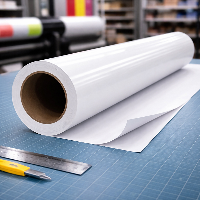 Matt white self adhesive vinyl printing for signage, wall graphics, and display applications