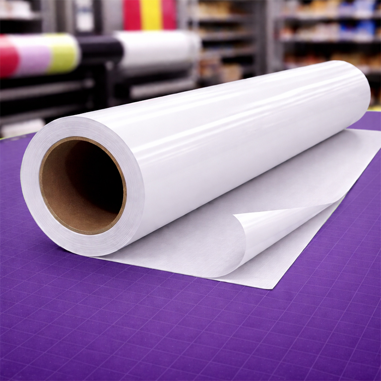 Printed wrap vinyl with air-release adhesive for vehicle wraps and surface graphics