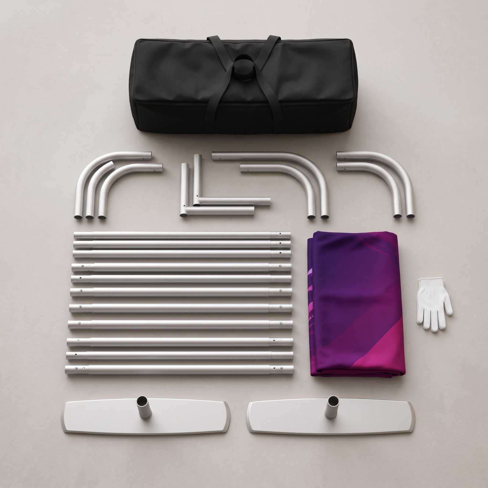 Fabric Tube Display- 125 | Aluminium tube frame, feet and folded printed sleeve of a tension fabric display