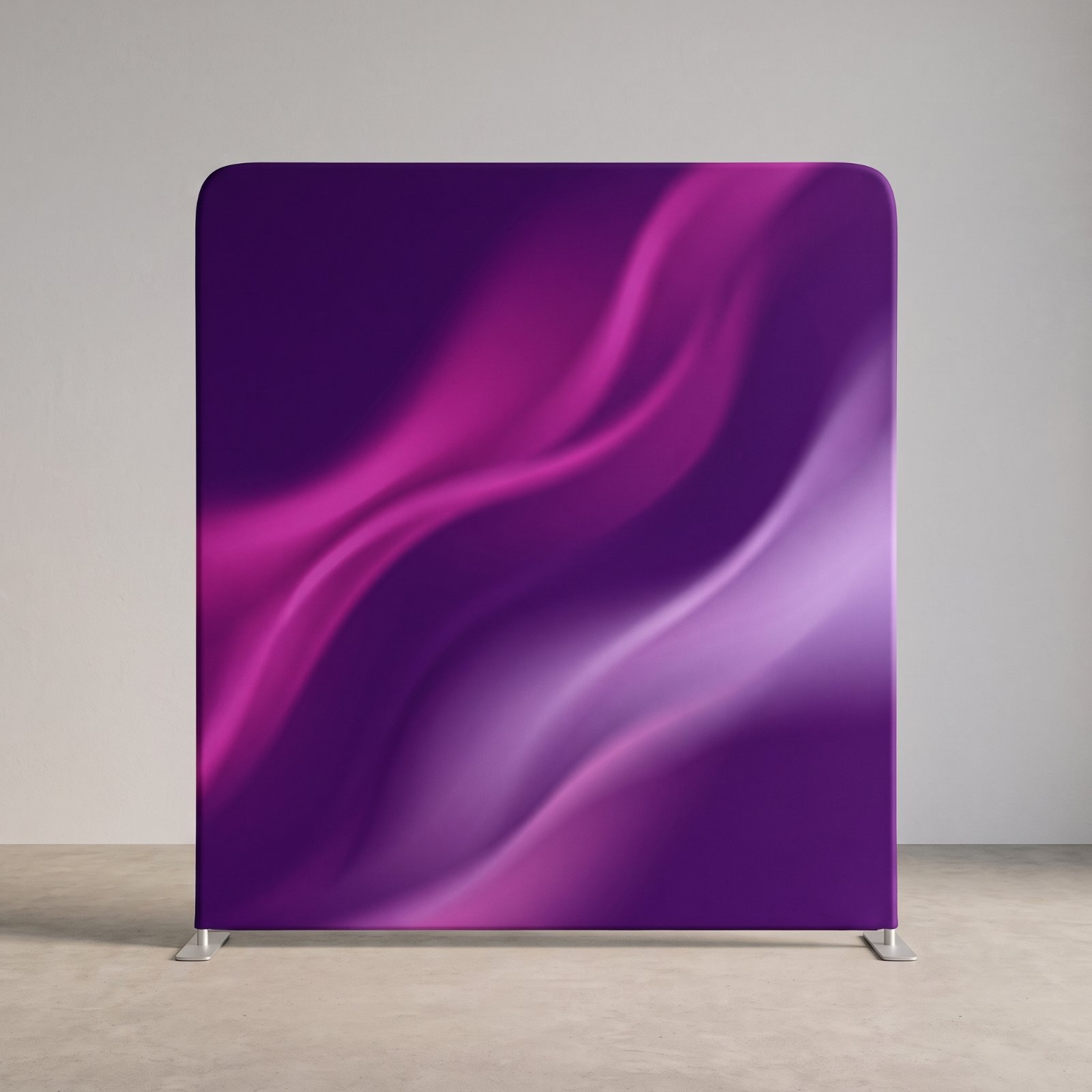 Fabric Tube Display- 110 | Straight tension fabric display, 2 m wide, purple dye-sub printed sleeve on two feet
